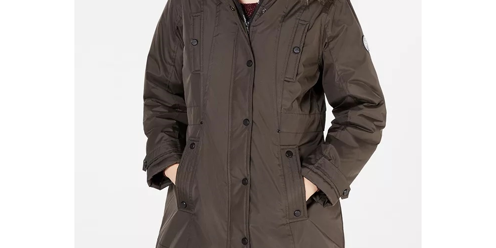 Parka com capuz e acabamento em pele sintética Madden Girl Juniors, verde, tamanho extra grande