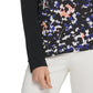 Blusa feminina DKNY com decote em V e estampa de mídia mista, preta, tamanho grande