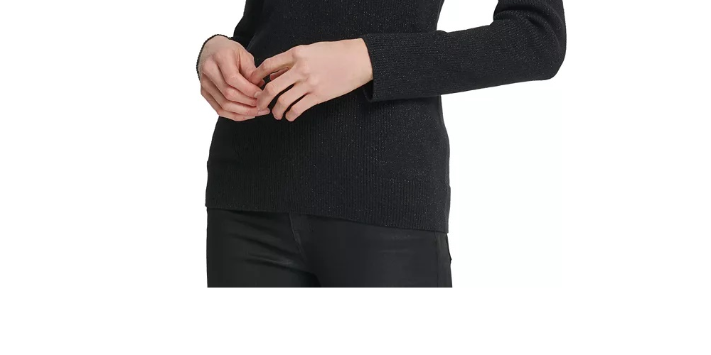 Suéter feminino DKNY com fios metálicos e detalhes embelezados, preto, tamanho extra pequeno