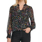 Blusa de malha estampada cruzada feminina DKNY, azul, tamanho extra grande