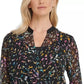 Blusa de malha estampada cruzada feminina DKNY, azul, tamanho extra grande