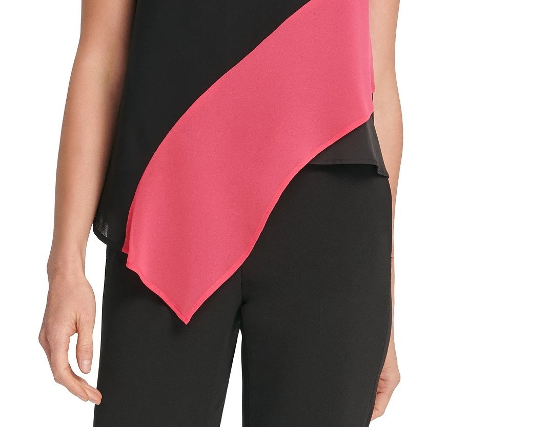 Top assimétrico com blocos de cores feminino DKNY, preto, tamanho X-Large