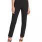 Calça feminina DKNY com acabamento em couro sintético e perna reta, preta, tamanho 0