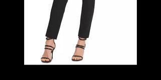 Calça feminina DKNY com acabamento em couro sintético e perna reta, preta, tamanho 4