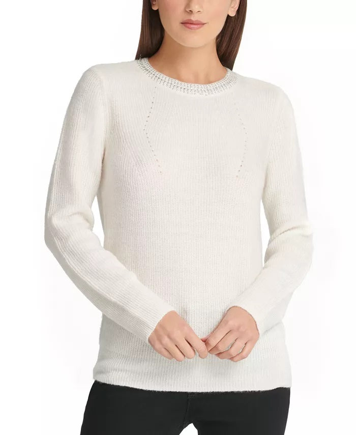 Suéter DKNY Feminino Embelezado Branco Tamanho Grande