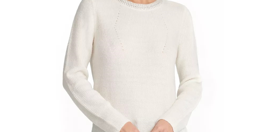 Suéter DKNY Feminino Embelezado Branco Tamanho Grande