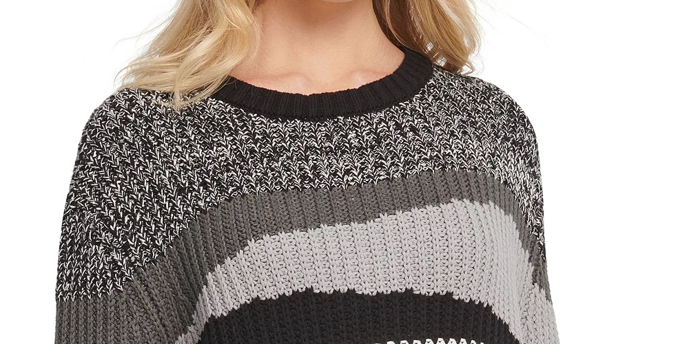 Suéter DKNY feminino com gola redonda e blocos de cores, cinza, tamanho grande