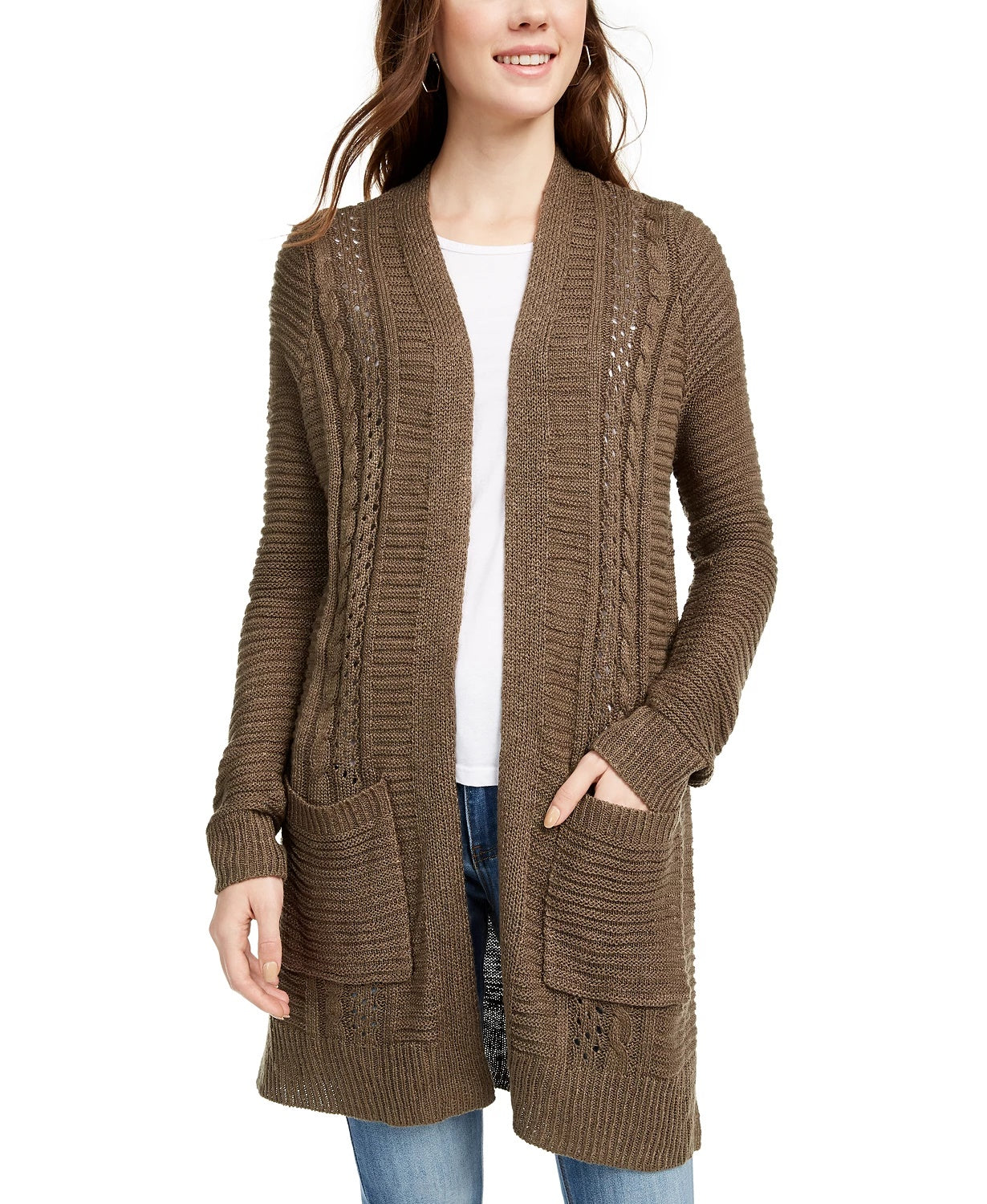 Cardigan longo com ilhós Pink Rose Juniors, verde, tamanho médio