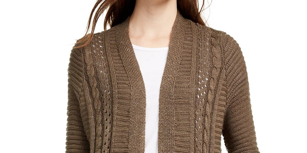 Cardigan longo com ilhós Pink Rose Juniors, verde, tamanho médio