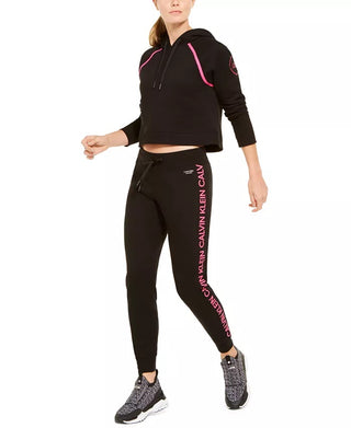 Calvin Klein Moletom com capuz feminino Performance Logo, preto, tamanho grande