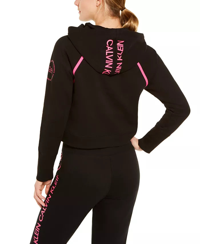 Calvin Klein Moletom com capuz feminino Performance Logo, preto, tamanho grande