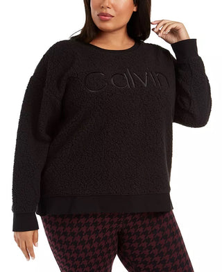 Calvin Klein Moletom Sherpa Bordado Plus Size Feminino Performance Preto Tamanho 1X