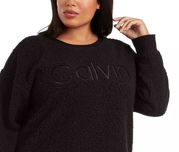 Calvin Klein Moletom Sherpa Bordado Plus Size Feminino Performance Preto Tamanho 1X