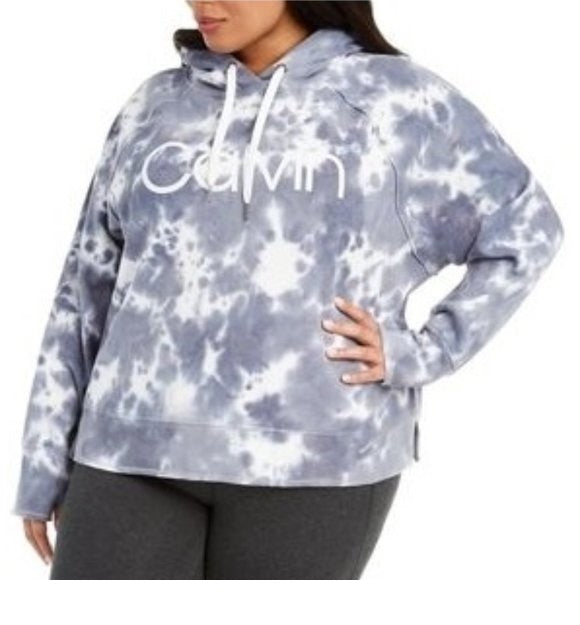 Calvin Klein Moletom com capuz feminino plus size tie-dye, cinza, tamanho 1X