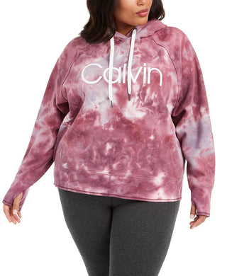 Calvin Klein Moletom com capuz feminino plus size tie-dye, vermelho médio, tamanho 3X