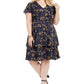 Vestido estampado com cinto e flare Teeze Me Junior's Plus, azul marinho, tamanho 16
