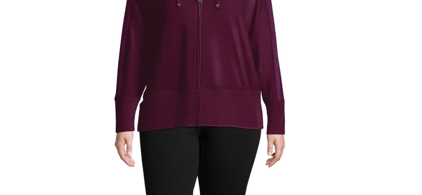 Moletom com capuz Champion Plus feminino tamanho Heritage com zíper e detalhes em espinha de peixe roxo escuro tamanho 2X