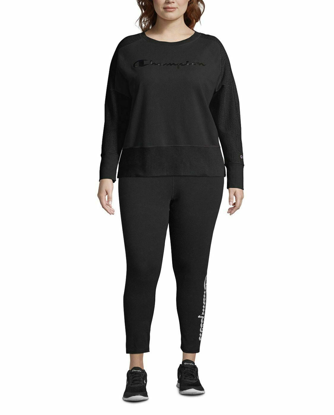Moletom feminino Champion Plus Size Heritage Herringbone, preto, tamanho 2X