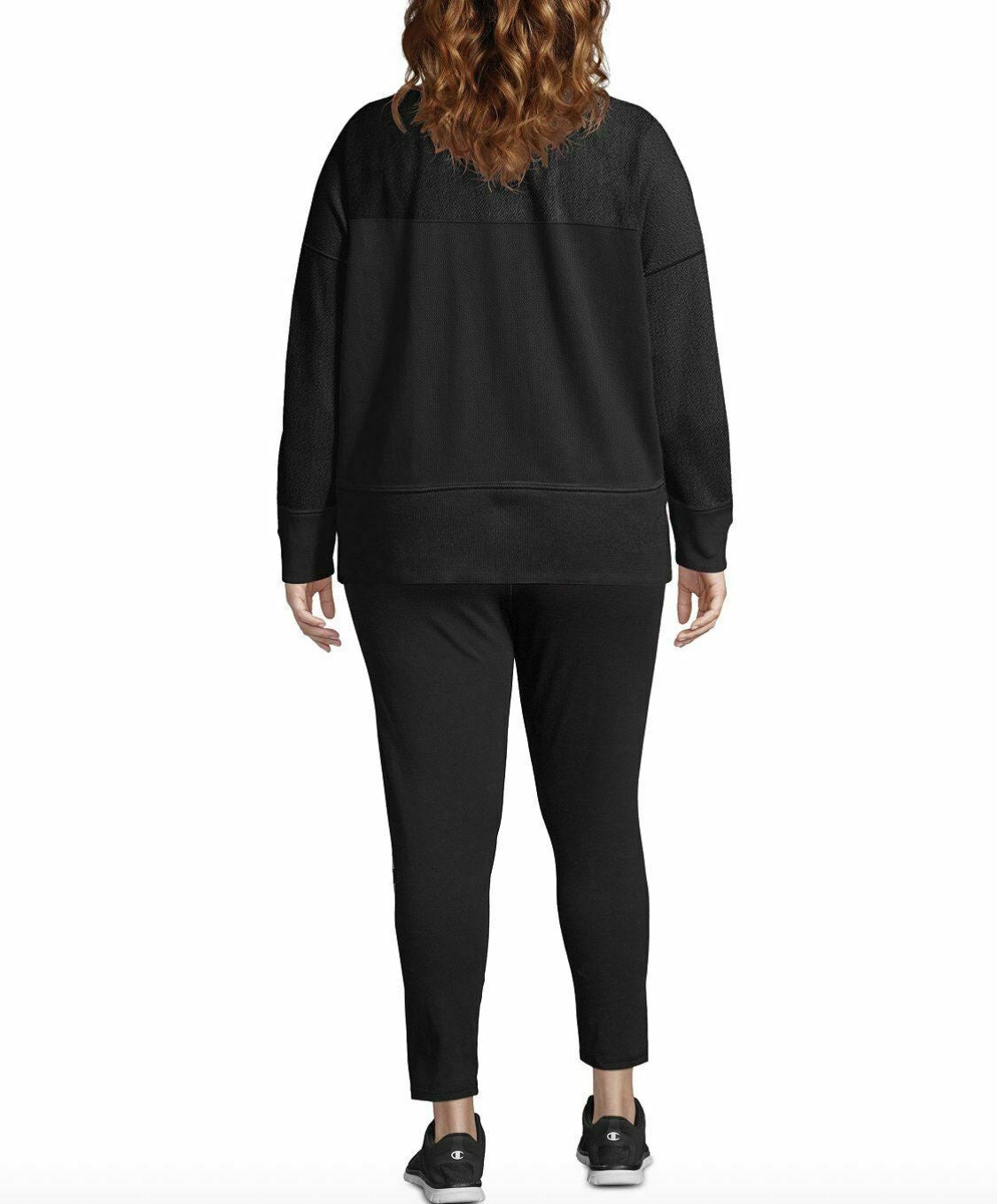 Moletom feminino Champion Plus Size Heritage Herringbone, preto, tamanho 2X