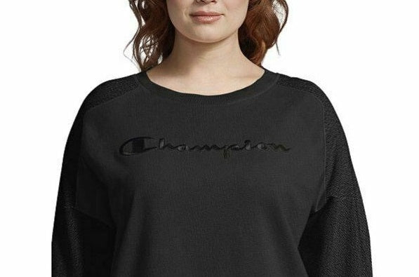 Moletom feminino Champion Plus Size Heritage Herringbone, preto, tamanho 2X