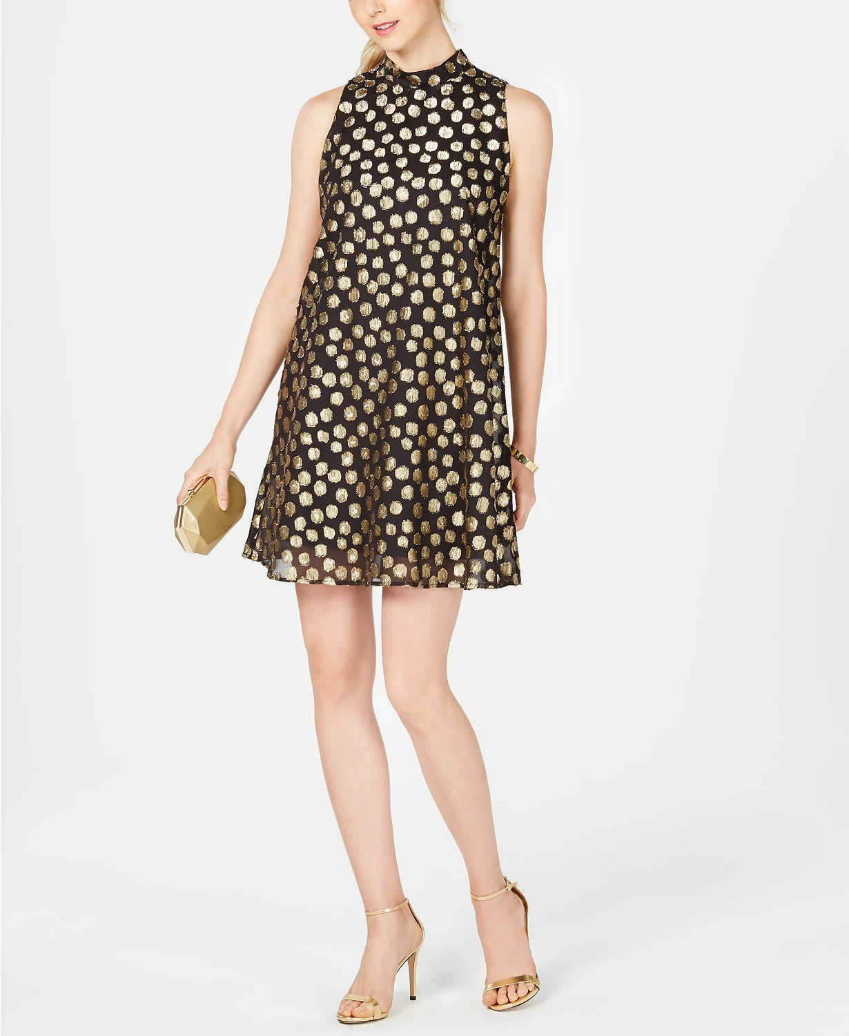Vestido trapézio de bolinhas Robbie Bee feminino, preto, tamanho 10, pequeno