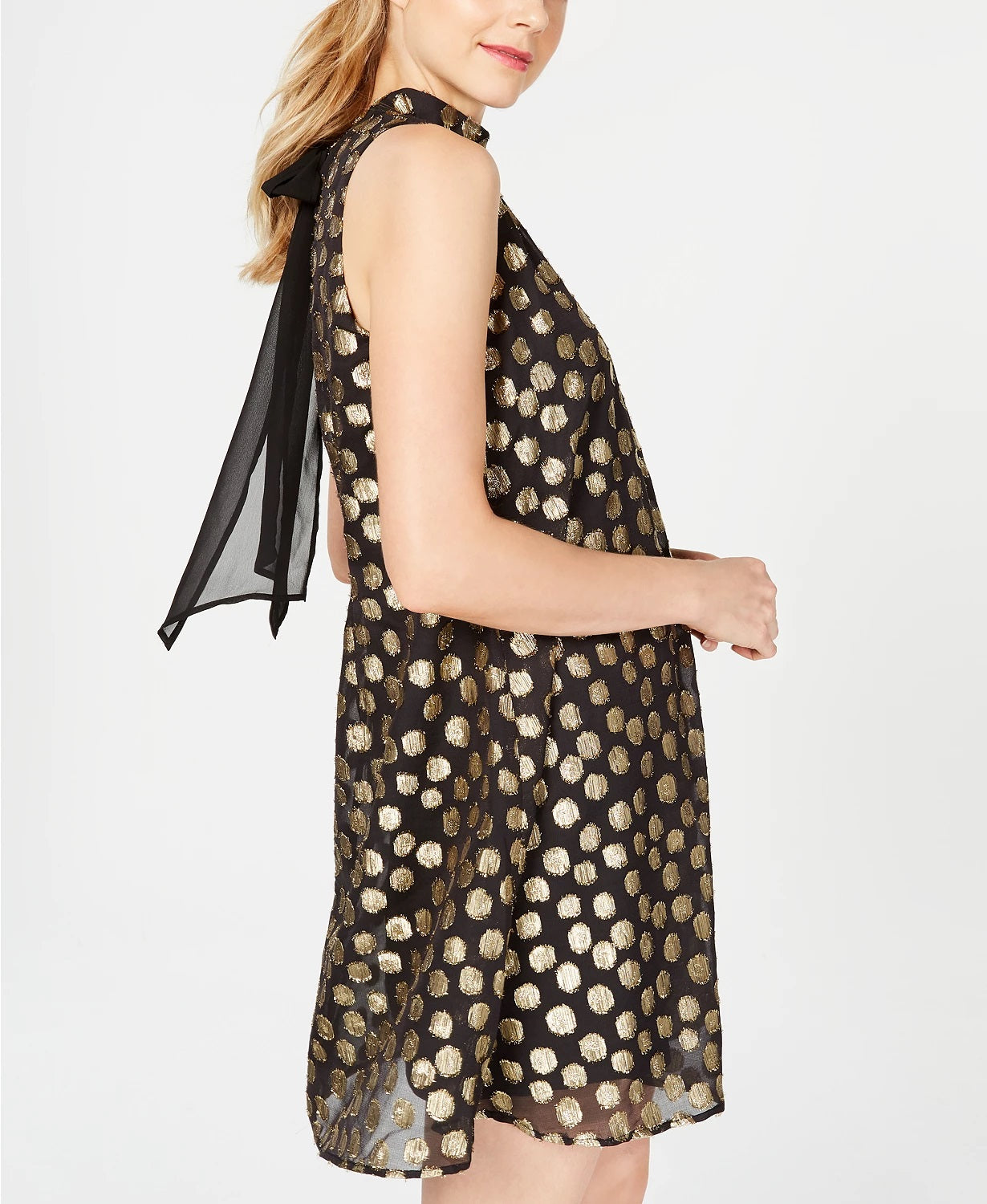 Vestido trapézio de bolinhas Robbie Bee feminino, preto, tamanho 10, pequeno