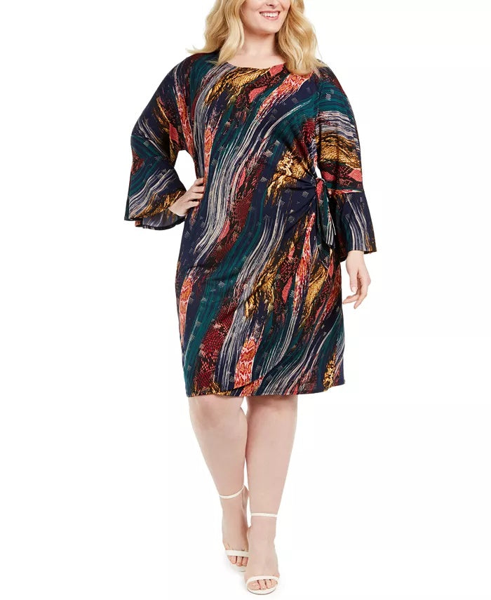 Vestido estampado plus size com amarração lateral Robbie Bee feminino, roxo, tamanho 2X