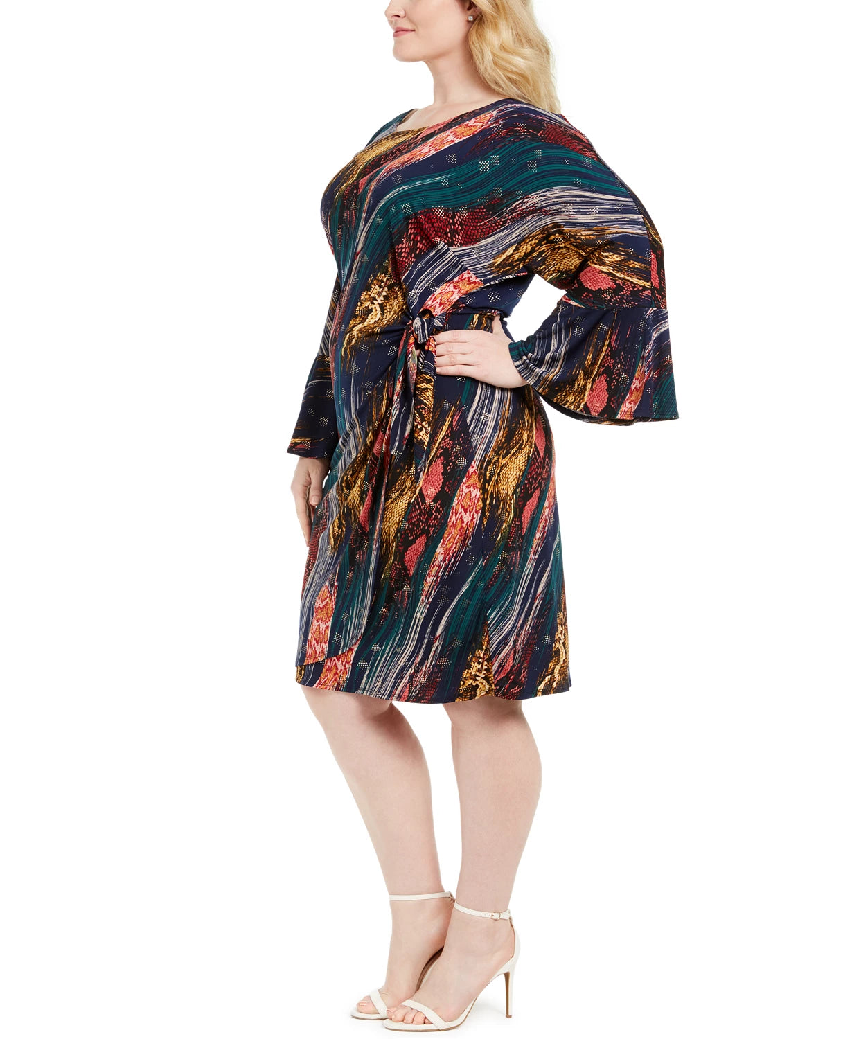 Vestido estampado plus size com amarração lateral Robbie Bee feminino, roxo, tamanho 2X