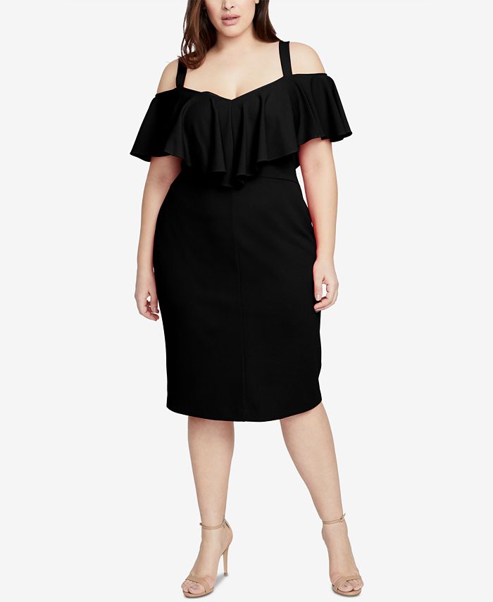 Vestido feminino Marcella com babados e ombros descobertos, tamanho grande, preto, tamanho 20, da Rachel Rachel Roy