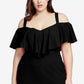 Vestido feminino Marcella com babados e ombros descobertos, tamanho grande, preto, tamanho 20, da Rachel Rachel Roy