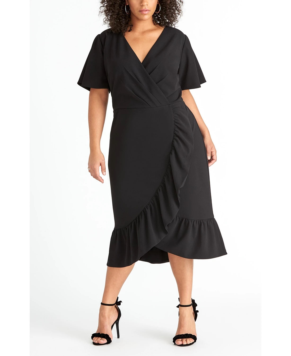 Vestido envelope falso de crepe Scuba feminino Rachel Roy Plus, preto, tamanho 18W