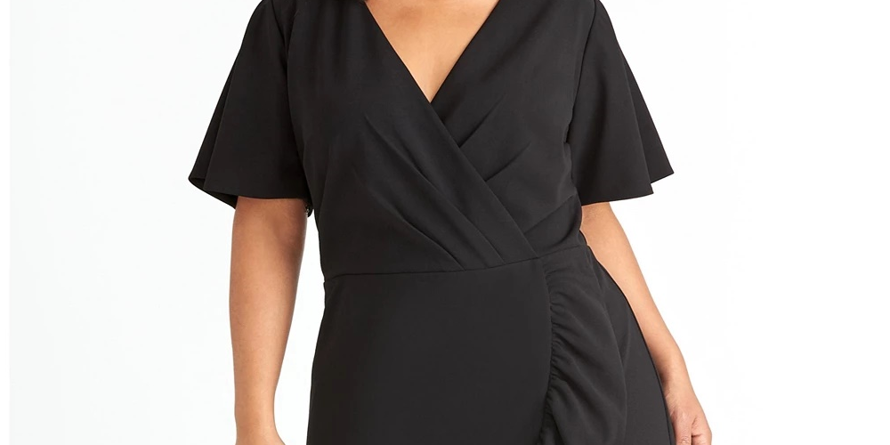 Vestido envelope falso de crepe Scuba feminino Rachel Roy Plus, preto, tamanho 18W