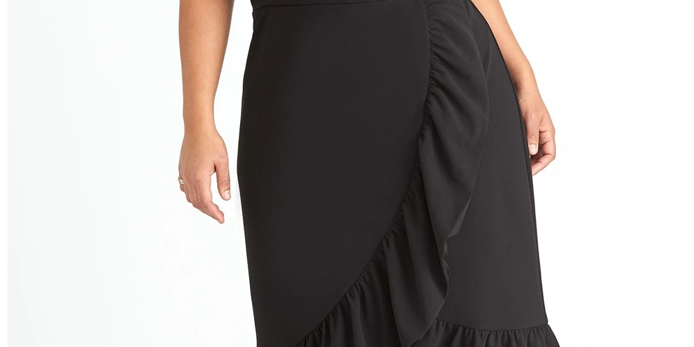 Vestido envelope falso de crepe Scuba feminino Rachel Roy Plus, preto, tamanho 18W