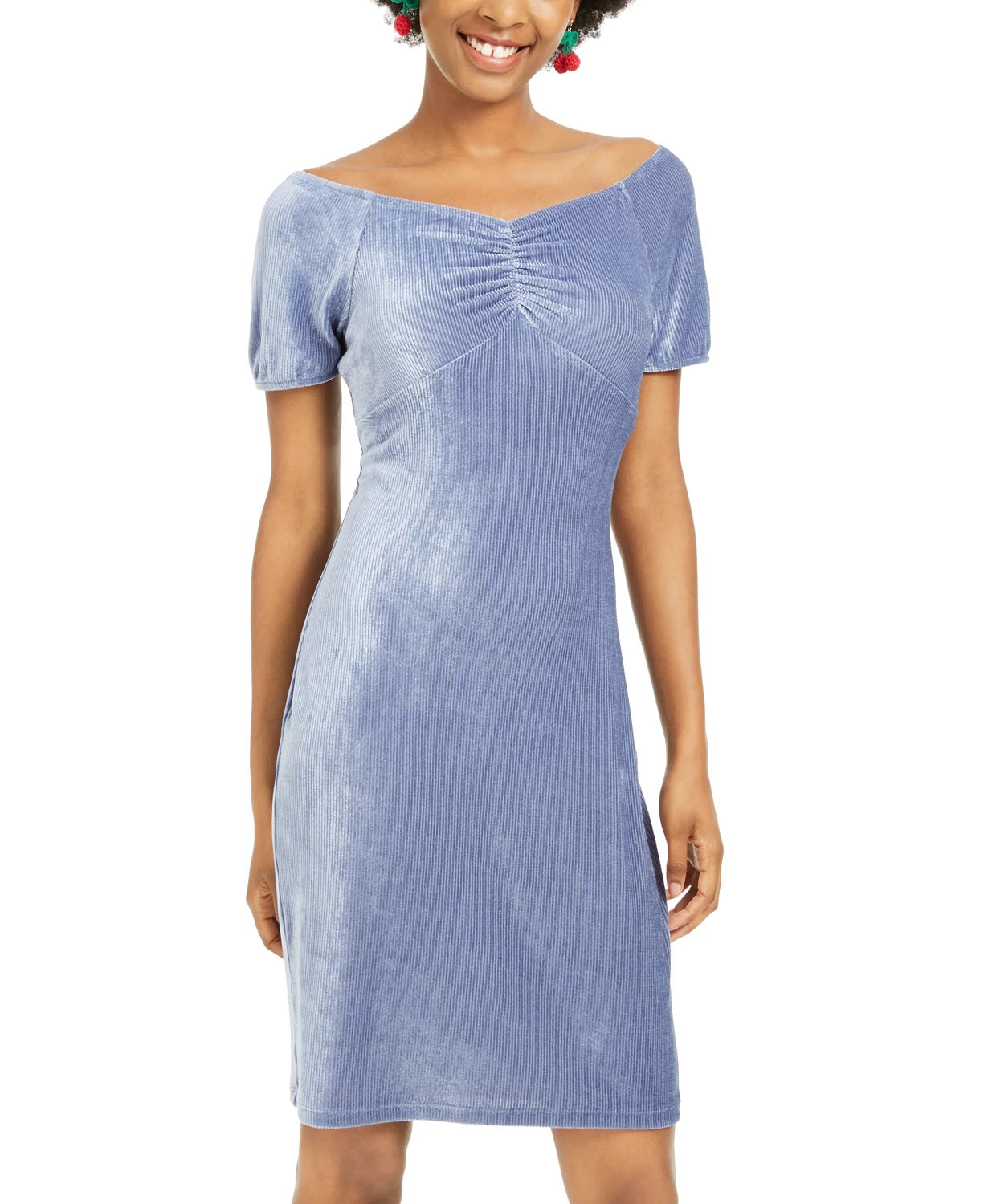 Vestido justo com babados e veludo cotelê Ultra Flirt Juniors, azul, tamanho pequeno