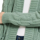 Cardigan de malha mista em chenille Ultra Flirt Juniors, verde escuro, tamanho grande