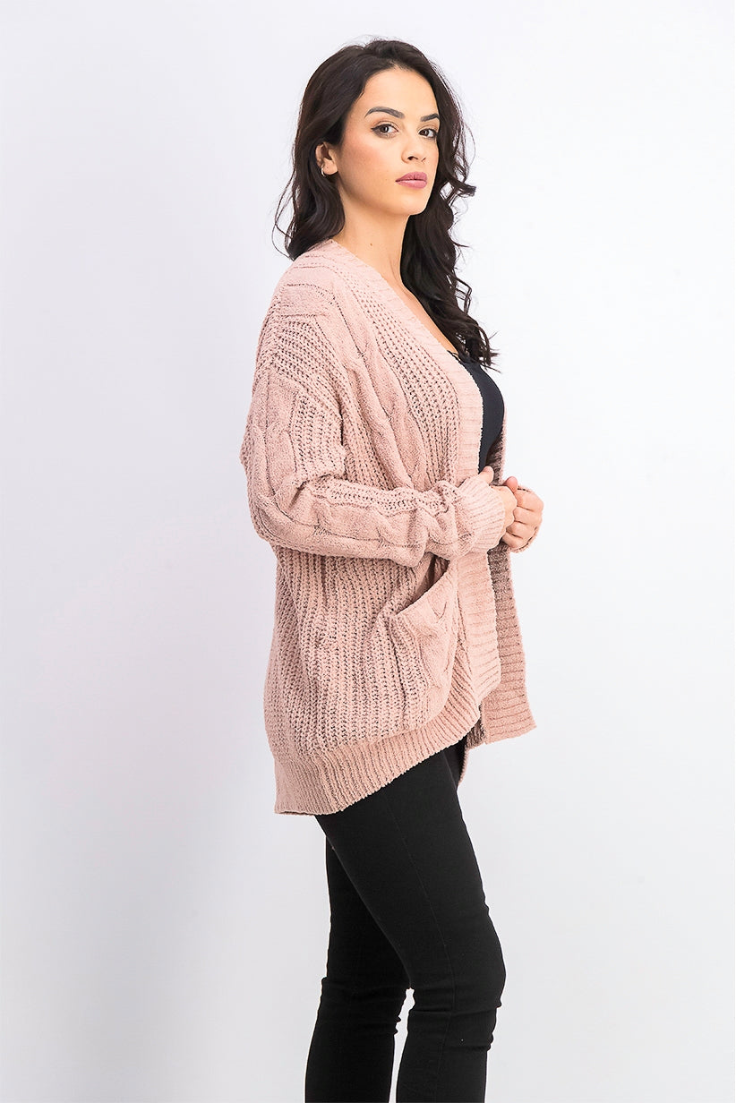 Cardigan de malha mista em chenille Ultra Flirt Juniors, rosa, tamanho grande