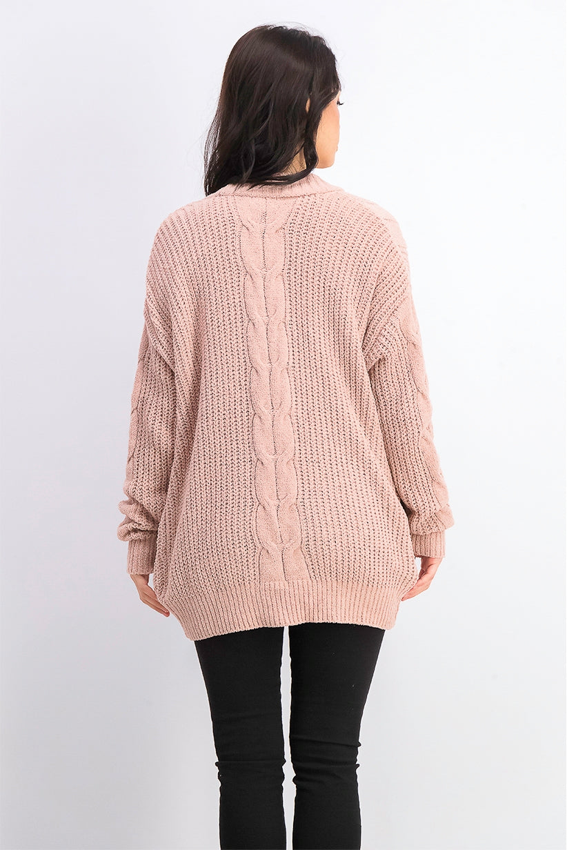 Cardigan de malha mista em chenille Ultra Flirt Juniors, rosa, tamanho grande