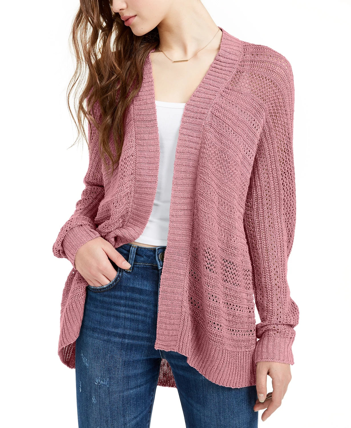 Cardigan de malha mista em chenille Ultra Flirt Juniors, rosa, tamanho extrapequeno