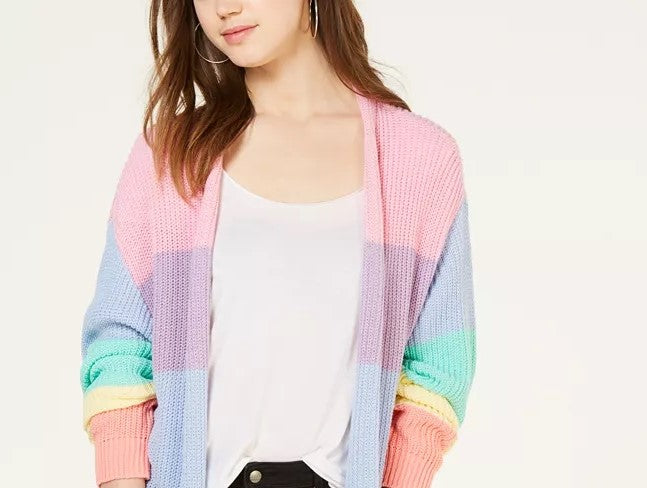Cardigan Ultra Flirt Juniors Rainbow Stripe Shaker-Stitch Rosa Tamanho Médio
