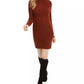 Vestido suéter de tricô trançado feminino Kit &amp; Sky, marrom, tamanho médio