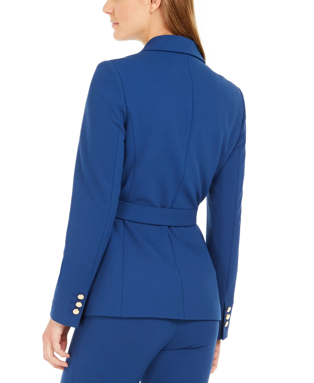 Calvin Klein Blazer Feminino Scuba Crepe com Cinto Azul Tamanho 16