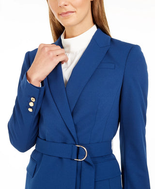 Calvin Klein Blazer Feminino Scuba Crepe com Cinto Azul Tamanho 16