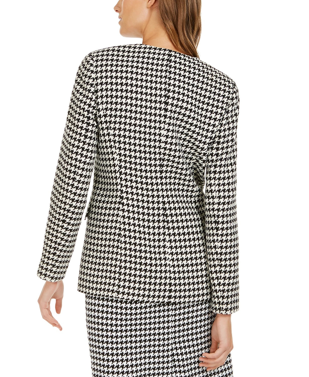 Calvin Klein Blazer Feminino Estampa Pied-de-poule com Botão Único Cinza Tamanho 14