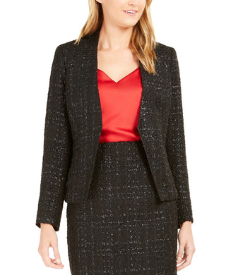 Calvin Klein Blazer Feminino Metallic Tweed Aberto na Frente Preto Tamanho 8