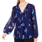 Blusa Calvin Klein Feminina Estampada Floral Pintuck Plissada Azul Tamanho P