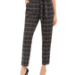 Calça feminina slim fit xadrez com amarração na cintura, tamanho 10, prata, Calvin Klein