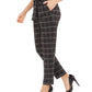 Calça feminina slim fit xadrez com amarração na cintura, tamanho 10, prata, Calvin Klein