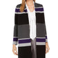 Calvin Klein Cardigan Feminino Listrado Aberto na Frente Cinza Tamanho Grande
