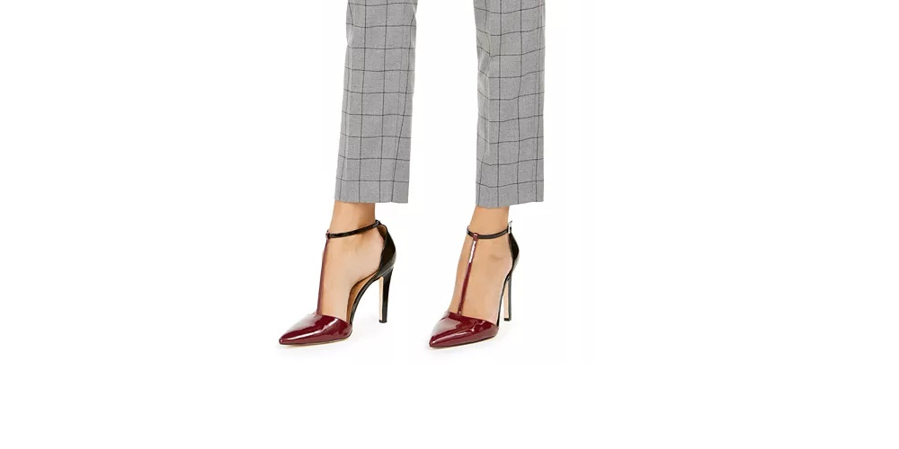 Calça Calvin Klein Feminina Estampada Windowpane com Cinto Cinza Tamanho 12