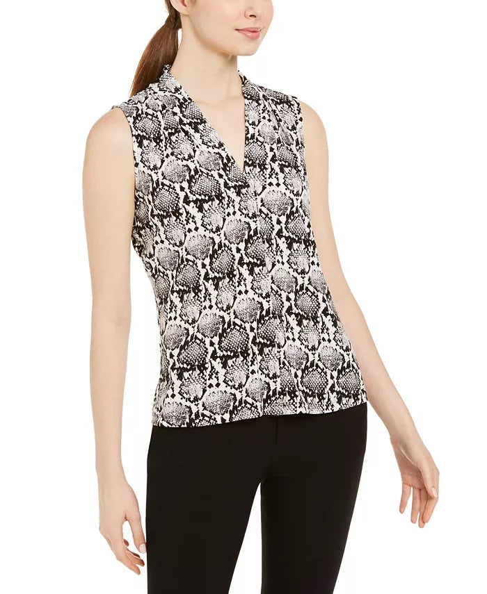 Blusa feminina sem mangas com estampa de pele de cobra Calvin Klein, tamanho médio, cor carvão